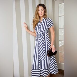 Sail to Sable Navy & White Stripe Abby Midi Dress